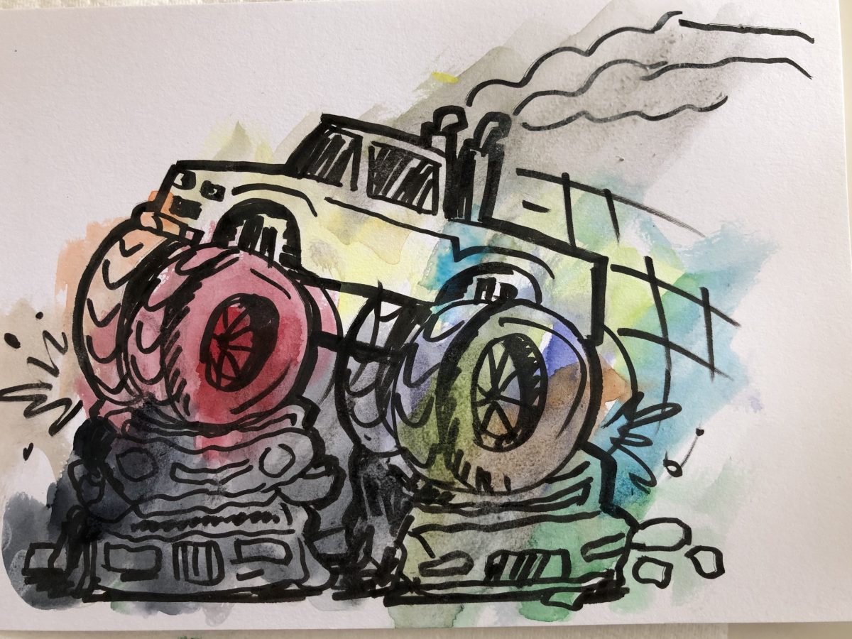 Water color illustration of a monster truck
