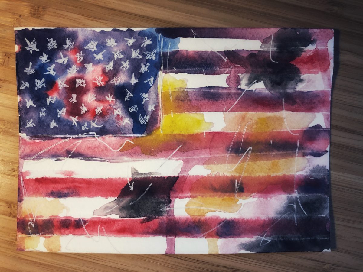 Watercolor painting of the USA flag