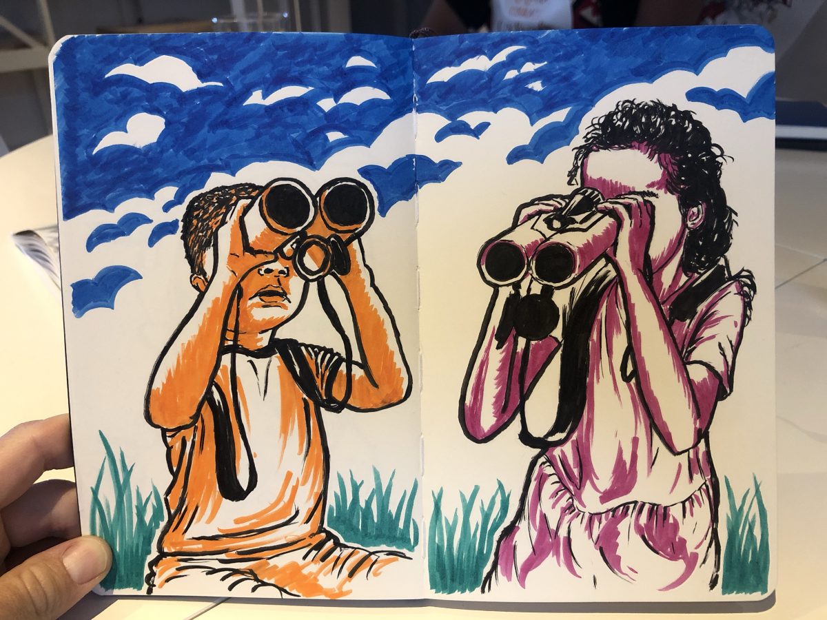 Illustration of kids looking through binoculars