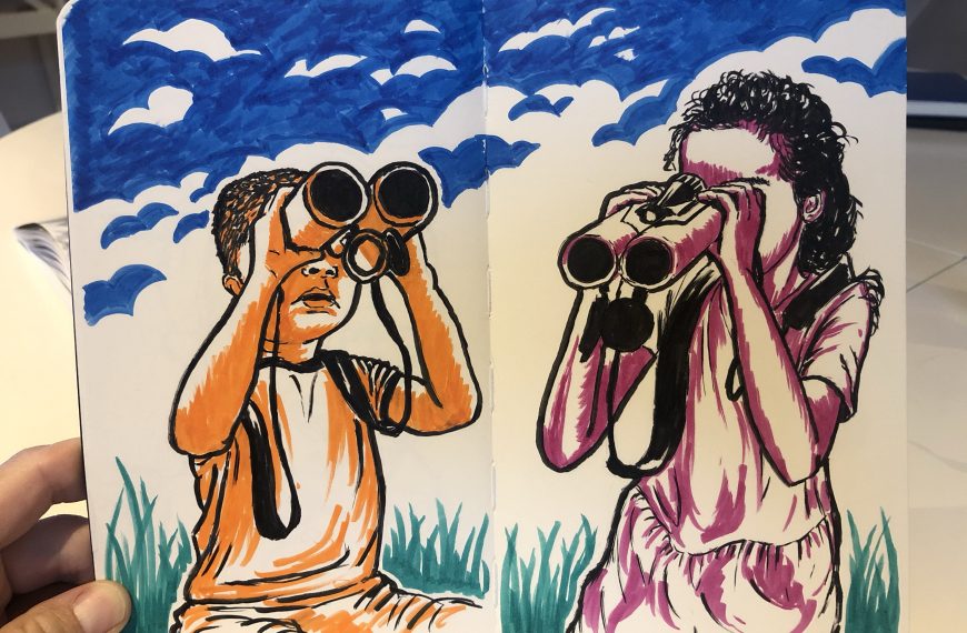 Illustration of kids looking through binoculars