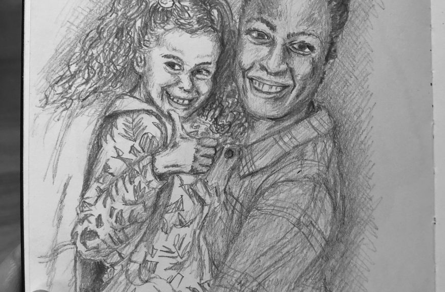 Picture of drawing of wife and daughter