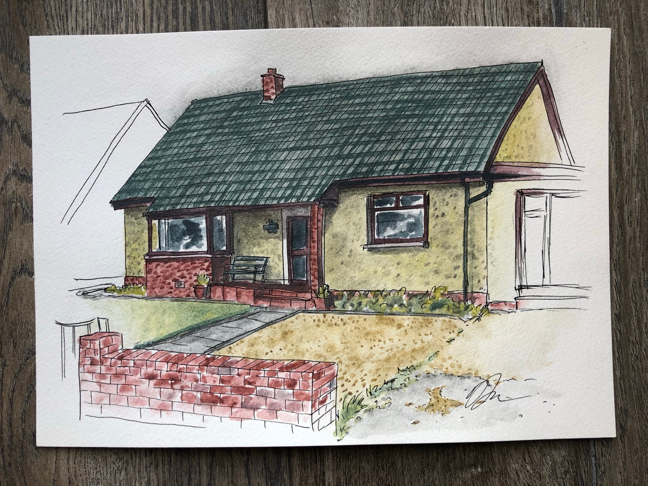 Watercolor painting of the front of our house.
