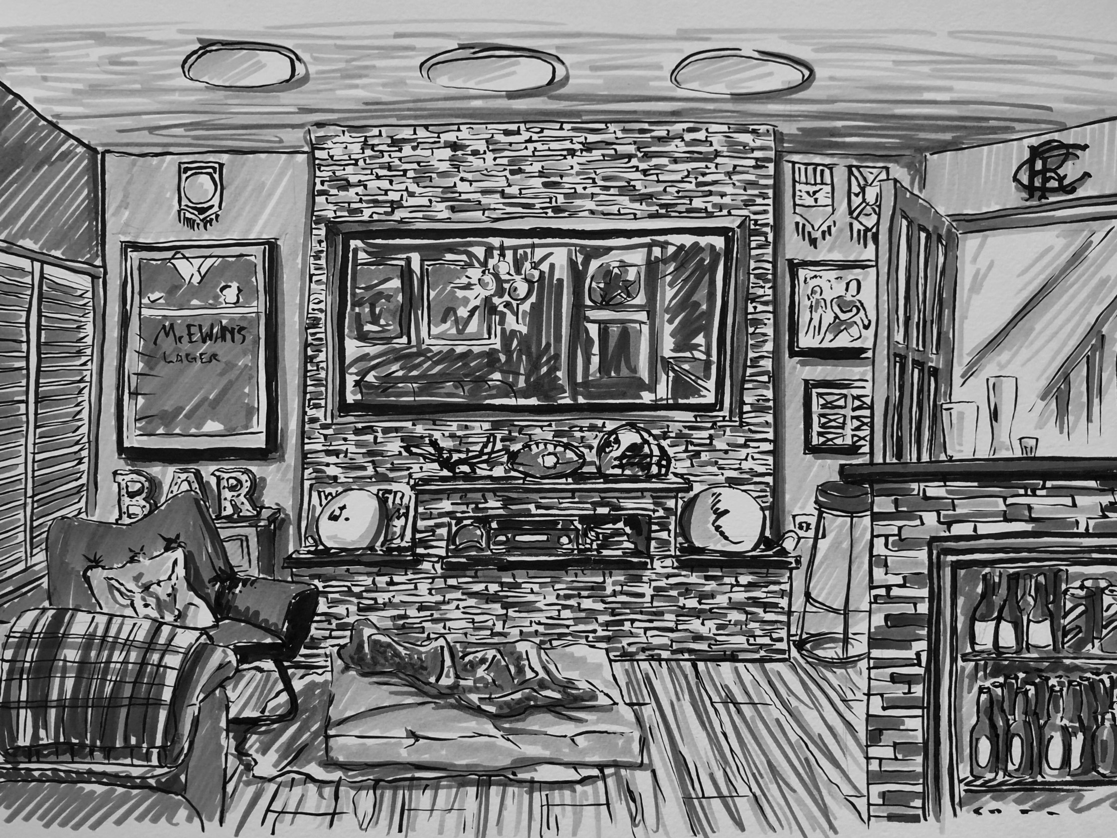 Drawing of the TV room